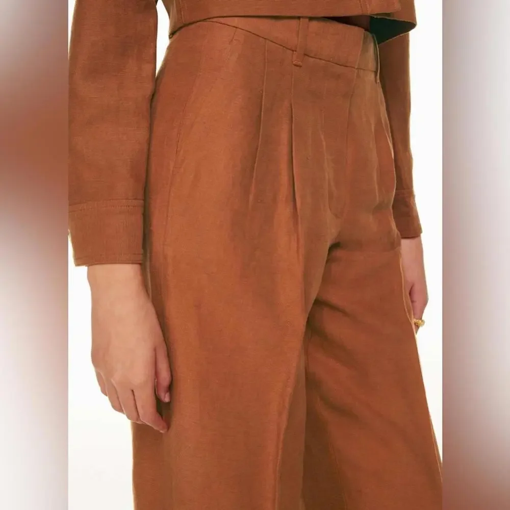 Aritzia Wilfred Carrot High Waisted Tapered Linen Trousers - Anise - 8